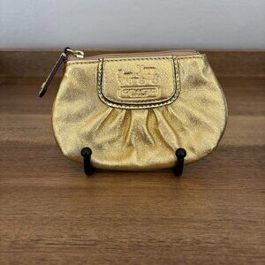 Coach Madison Pleated Metallic Gold Leather Wristlet Coin Purse